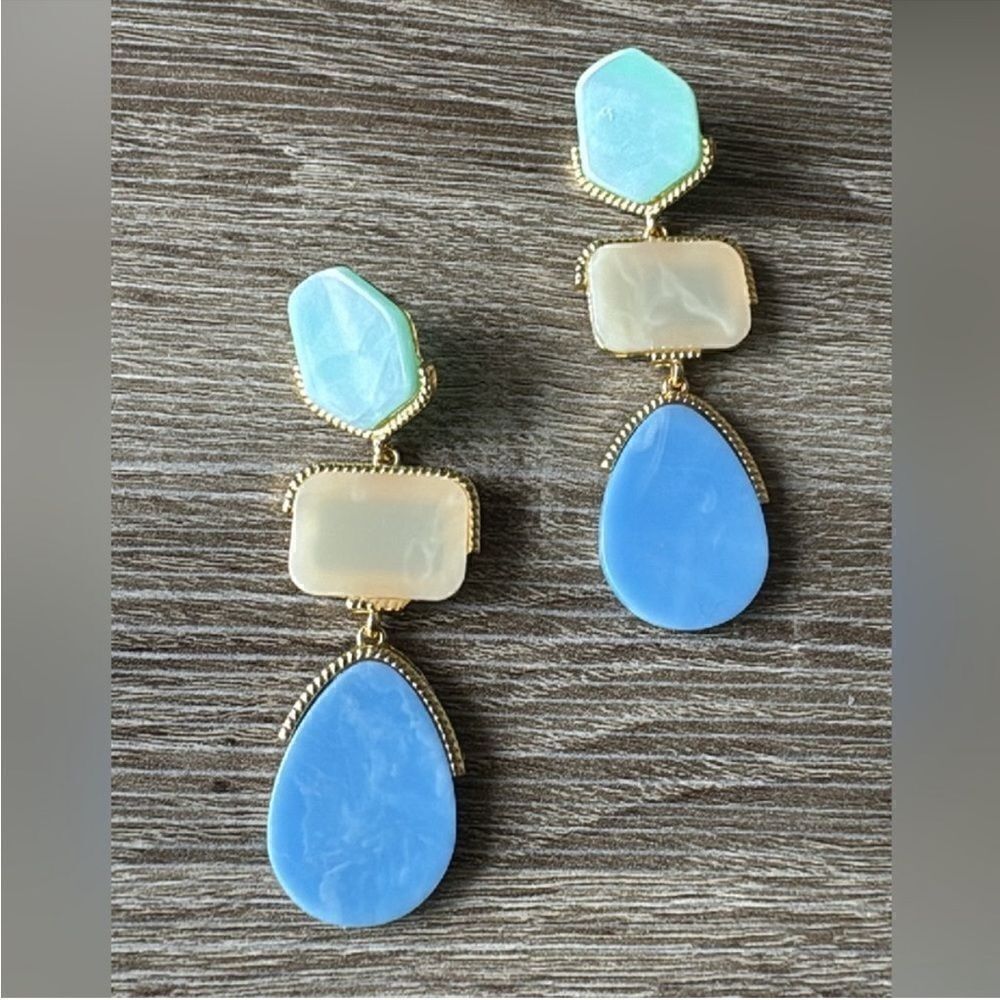 Statement blue drop earrings M65 - Picture 3 of 4